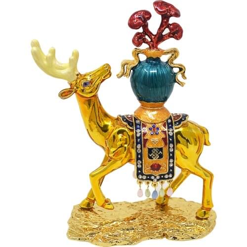 Feng Shui Sculpture Healing Deer Carrying the Vase of Longevity with Linzhi Mushroom W4287