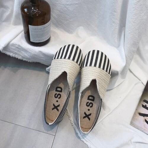 Spring Fashion Womens Shoes Simple Comfortable Striped Round Toe Canvas Flats Casual Wild Soft Loafers Zapatos Mujer W33-42