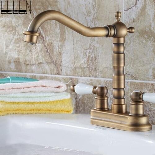 Vidric Double Handle Double Hole Bathroom Basin Faucet Antique Bronze American Standard Size Mixer Tap EL1201