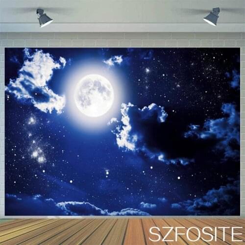 Silent Night Blue Starry Sky Moon Cloud Backdrop Kids Room Wall Decoration Photography Studio Photos Vinyl Background Custom