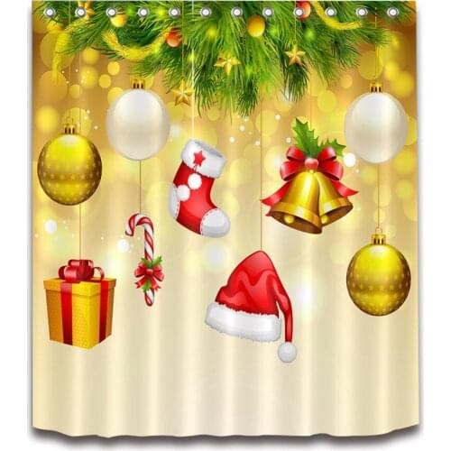 72'' Marry Christmas Hanging Sock Hat Ball Gift Bathroom Waterproof Custom Shower Curtain Polyester 12 Hooks Bath Accessory Sets