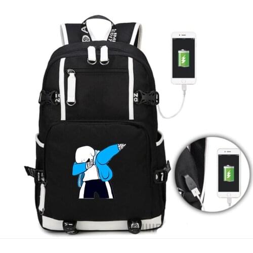 Dabbing Undertale Sans backpack students USB Charge Mochila canvas Shoulder bag travel School Bag Casual Laptop bagpack