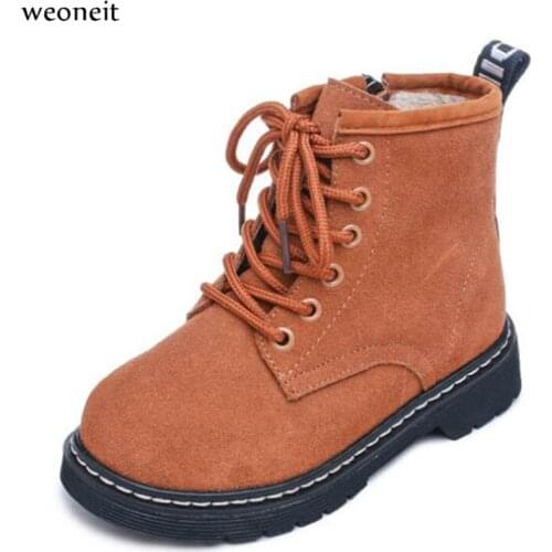 Weoneit New Fashion Children Boots Kids Lace Up Martin Boots Boys Girls Antislip Shoes Winter Warm Boot CN Size 26-37