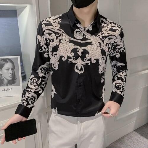 Plus Size 5XL-M Autumn New Fashion Luxury Print Long Sleeve Shirts For Men Clothing 2021 Simple Slim Fit Casual Club/Prom Tuxedo