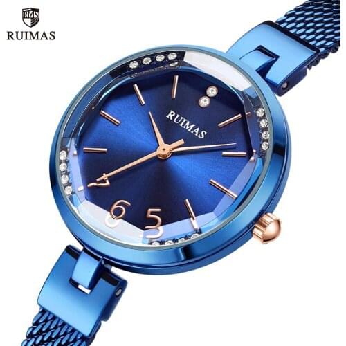 RUIMAS Womens Simple Analog Quartz Watches Luxury Blue Watch Lady Woman Mesh Bracelet Wristwatch Top Brand Relogio Feminino 578