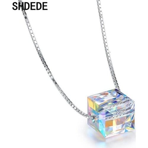SHDEDE Square Pendant Rhinestone Necklace For Women Female Gift Embellished With Crystals From Swarovski Fashion Jewelry -20908