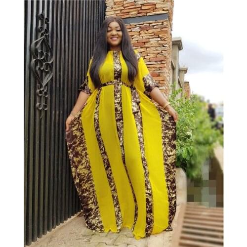 2020 New Arfican Dress Dashiki Stirpe Patchwork Abaya Women Maxi Robe Loose Oversized Chiffon Summer Muslim Gown Casual Fashion