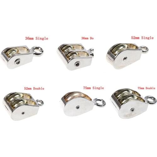 1PCS 36/52/75mm Mini Single/Double Pulley Metal sheave Zinc alloy fixed pulley crown block and tackle Lifting wheel for DIY