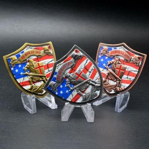 1PC Armor of God High Relief Cross Shield Challenge Coin Ephesians 6:10-18 Commemorative coins