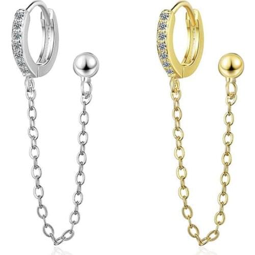 1 Pcs Double Pierced Ears Round Bead Stud Earrings Chain Connection Earring Hoop Combined Earrings Link Chain For Women/Girls