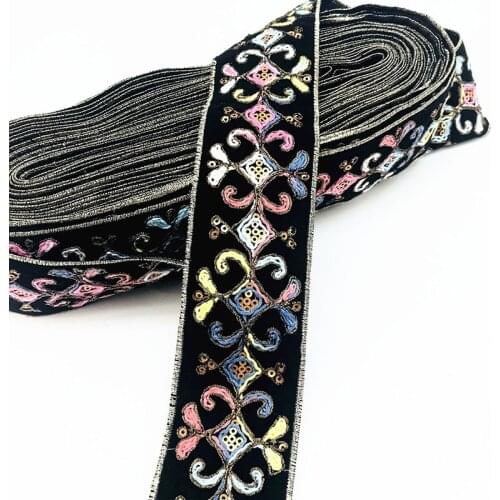 1 Yards Sequins Embroidery Lace Trim Ribbon Vintage for Clothes Bag Accessories DIY Fabric Handcraft African Fabric Lace