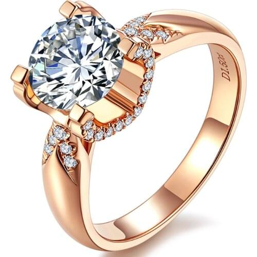 14K Au585 Rose Gold Ring Women Wedding Party Engagement Ring 1 2 3 4 5 Carat Round Moissanite Diamond Ring Trendy Cute Classic