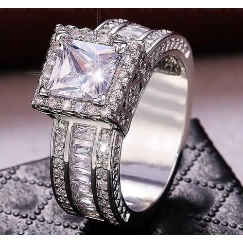 2021 New Trendy Shine Square Zircon Engagement Rings For Women Fashion Silver Color Female Jewelry Wedding Party Valentine Gifts