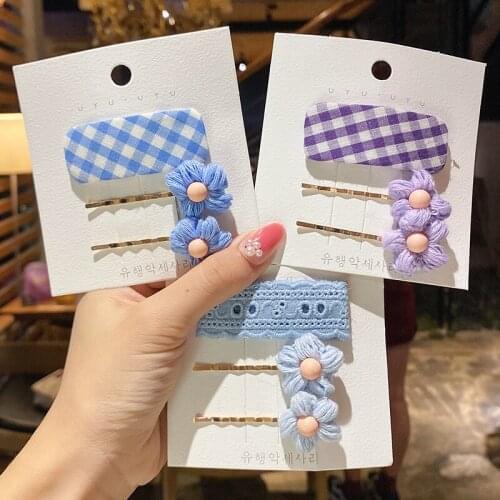 3 Pcs/Set Children Cute Candy Lattice Knitting Flower Ornament Hair Clips Girls Lovely Barrettes Hairpins Kids Hair Accessories