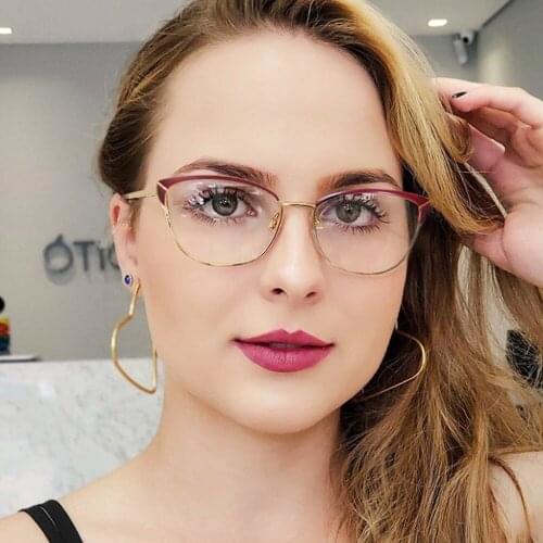 80075 Anti-blue Light Ladies Metal Cat Eye Glasses Frame Spring Legs Men Women Optical Fashion Computer Eyeglasses