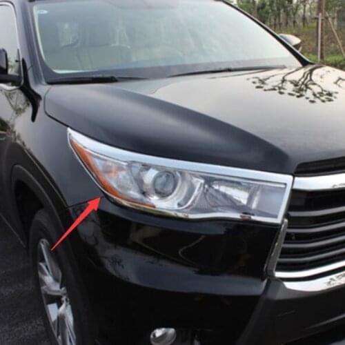 ACCESSORIES FIT FOR TOYOTA HIGHLANDER KLUGER 2014 2015 CHROME FRONT HEADLIGHT LAMP COVER TRIM HEAD LIGHT MOLDING