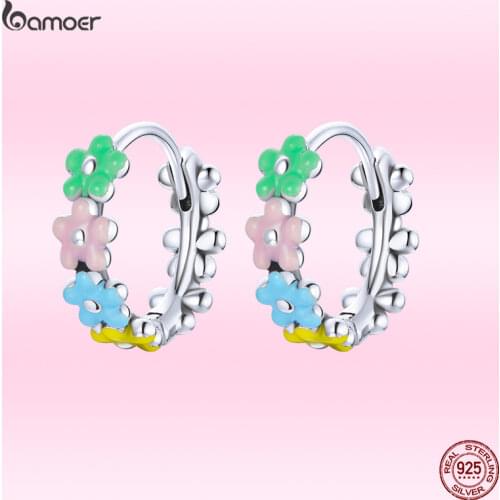 Bamoer 2021 Summer Pop Sweet Flowers Earrings for Girl Genuine 925 Sterling Silver Earrings Trendy Valentines Day Jewelry Gift