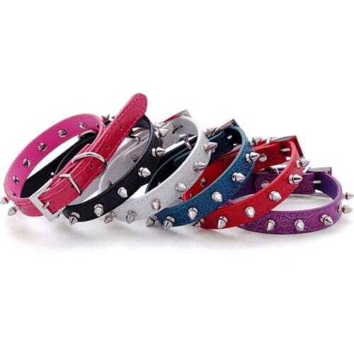 Free Shipping Pet Cat Dog Rivet Collar Spiked Studded Strap Collars Buckle Neck PU Leather Mix Colors Pet Products