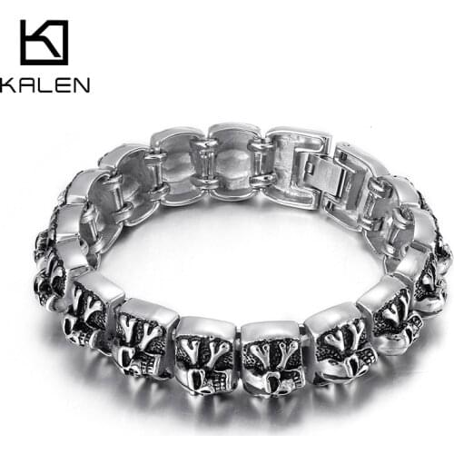 Kalen 17mm Skull Series Punk Mens Charm Bracelet Jewelry Wristband Accessories Gift Chain