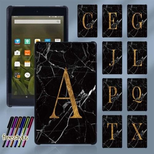 Case for Amazon Fire 7 5th/7th/9th/Fire HD8/Fire HD10/Fire HD 8/Plus 10th Gen 2020 Black Marble Letter Tablet Back shell + Pen
