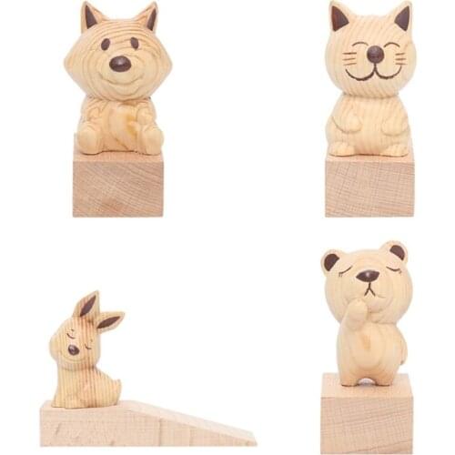 Cute Cartoon Animal Wooden Door Stopper Anti-Collision Anti-Wind Decorative Doorstops Holder Wall Protector