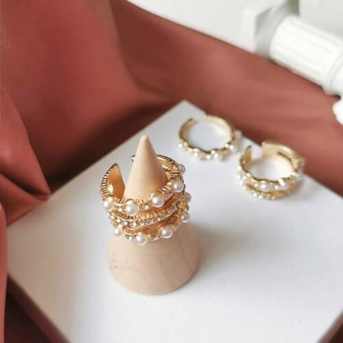 Womens Ring Multi-layer Rhinestone Ring Girl Simple Adjustable Pearl Ring Jewelry, Jewelry for Women