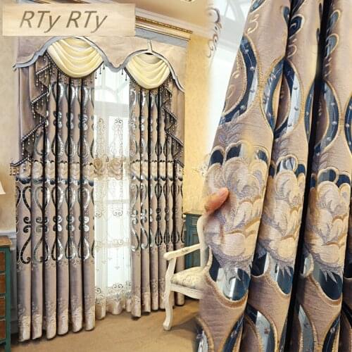 Europe Luxury Villa Valance Floral Curtains For living Room Bedroom Window Embroidered Tulle Curtains Drapes Home Decor