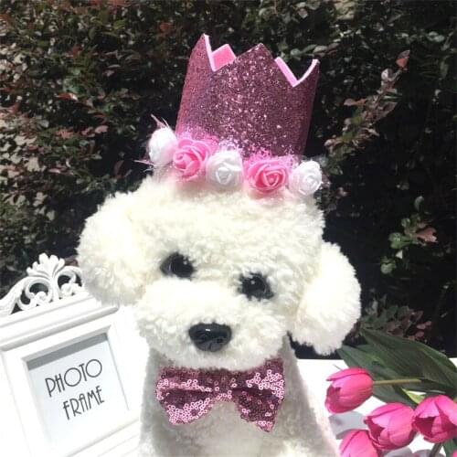 Pet Dogs Flower Caps with Bowknot Cat Dog Birthday Costume Sequin Collar Headwear Cap Hat Party Outing Pets Accessories