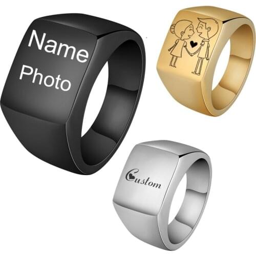 Stainless Steel Engrave Pictures Name Rings Custom Family Pet Photos Ring for Couple Wedding Ring Valentine Day Jewelry Gifts