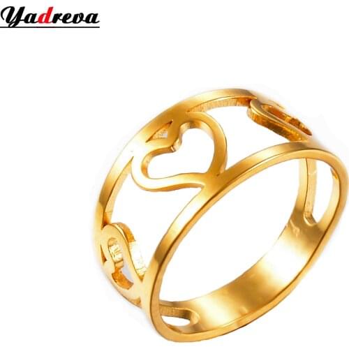 New Stainless Steel Love Heart Ladies Ring Gold New Fashion Jewelry