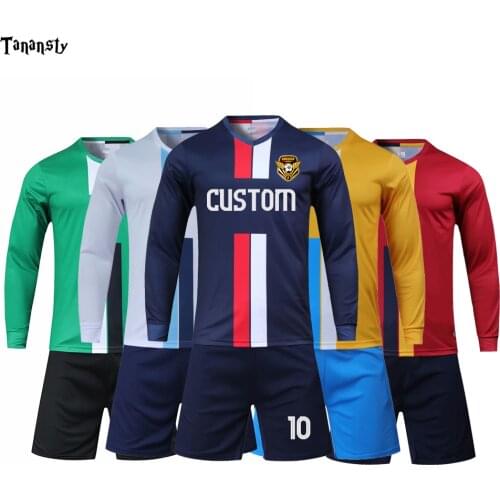 Jerseys-set long soccer uniform set 2020 Men or women Soccer Jersey Youth Football jersey Kits Customized Soccer Dress sports