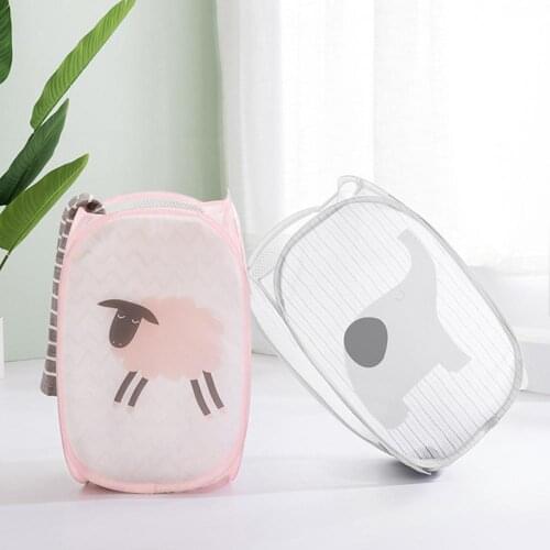 Foldable Handle Elephant Sheep Striped Laundry Basket Box Mesh Bag Container Organizer Save Space Bathroom Home dropship