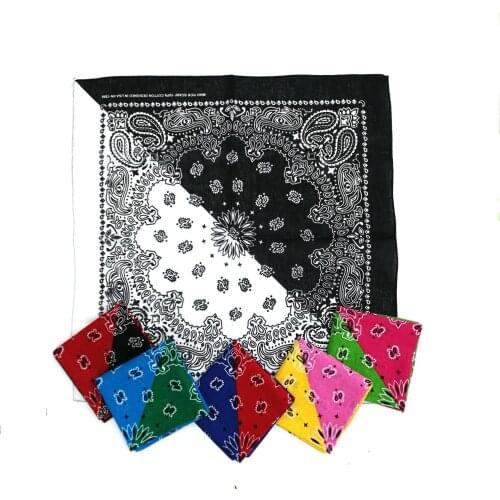 Floral Double Color Block Cotton Pocket Square Scarf Headband Paisly Tie Dye Bandanas Neck for Men and Women(Black/White/Red)