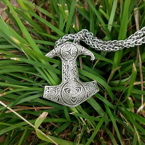 LANGHONG Legendry Thors Hammer pendant Necklace Norse Viking Thors Hammer with Raven Necklace Jewelry Talisman