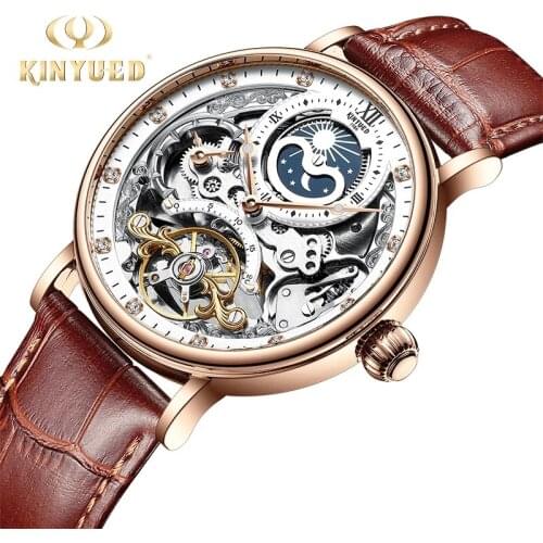 KINYUED Men Quartz Wristwatches Skeleton Automatic Watch for Men Casual Business Moon Wrist Watch relogio masculino