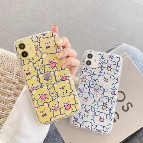Cartoon Cute Animal Pig Bear Phone Case For iPhone 6S 7 8 Plus SE 2 12 mini 11 pro max XS XR XS Max Soft Transparent Back Cover