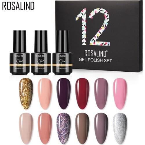 ROSALIND Gel Polish Set 12pcs/set Hybrid Varnish UV Gel LED Semi Permanent All For Manicure Nail Art Gel Polish Manicure Set