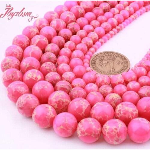 Natural Round Sea Sediment Pink Smooth 6/8/10/12mm Loose Spacer Stone Beads For DIY Jewelry Making Necklace Bracelet Strand 15"