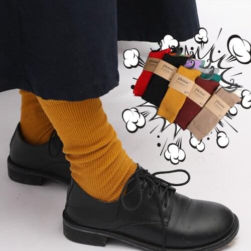 LEOSOXS Japanese New Lady stacked Socks fall solid color middle cotton socks double needle candy color cute socks recommended