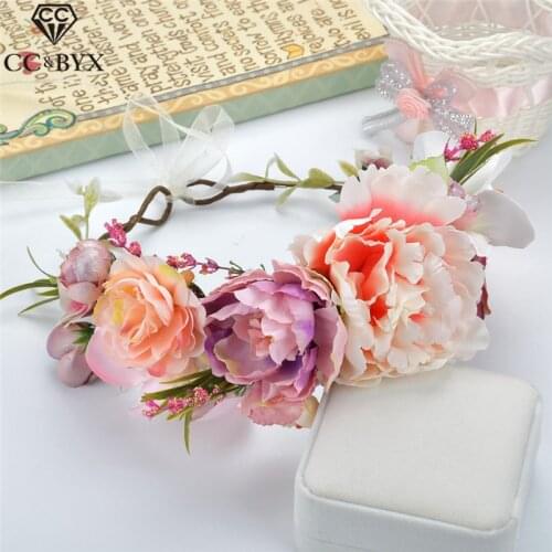 CC Flower Crown Tiara For Women Wreath Hairbands Engagement Wedding Hair Accessories Bridal Hairwear Pink Color Wholesale at82