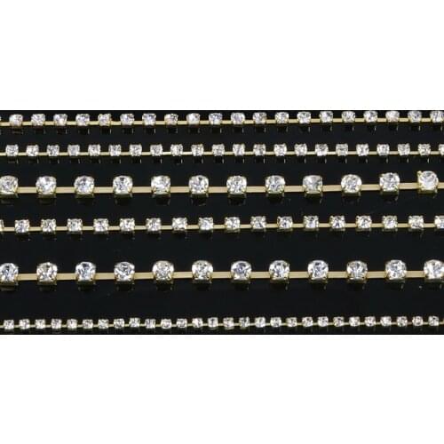 10yards/roll clear/white AB Rhinestone Charming Chain gold Plated Chain Apparel Sewing for DIY Fashion jewelry Findings crafts