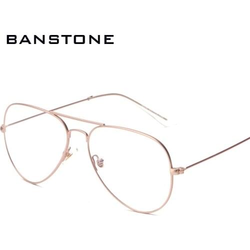 BANSTONE Classic Pilot 3025 Glasses Eyeglasses 3026 Clear Lens Superior Metal Frame Men Women Celebrity Eyewear