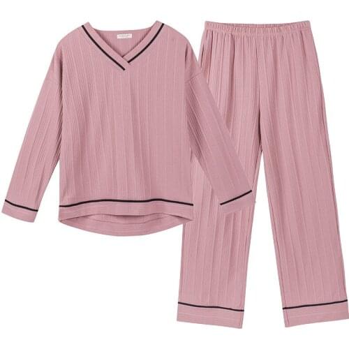 Autumn and winter cotton cup one-piece womens long-sleeved trousers suit with chest pad home service loose two-piece pajamas