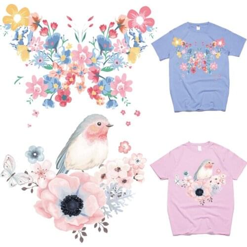 Flower Patch Fusible Iron-on Transfers for Clothing Thermoadhesive Patches on Clothes Diy Textile Stickers Butterfly Applique