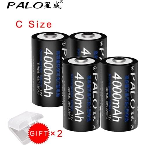 PALO 4000mah Rechargeable Battery NI-MH 1.2V C Size Battery C batteries For Toy Instruments Microphone Gas Cooker Storage Case