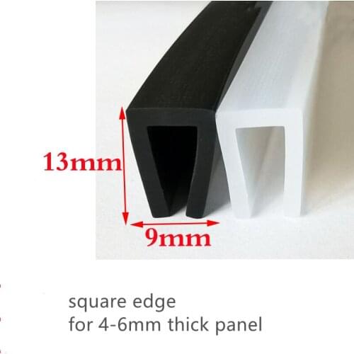 Solid Silicone Rubber U Strip for 4-6mm Thick Glass Metal Wood Panel Edge Encloser Shield 13x9x13mm Black White