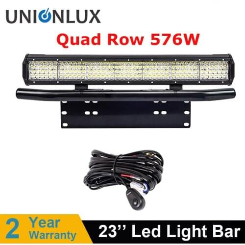 Quad 23inch 576w flood led light bar + 23" bull bar front bumper license plate Mount bracket For Offroad 4x4 trucks tractor car