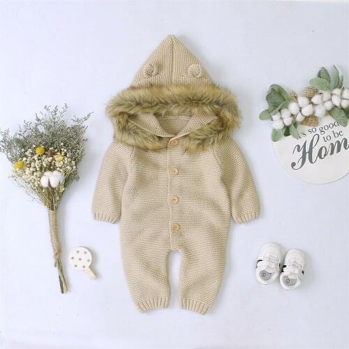 PUDCOCO Newborn Baby Boys Girl Winter Romper Knitted Hooded Jumpsuit Coat Outfit Clothes Support wholesale