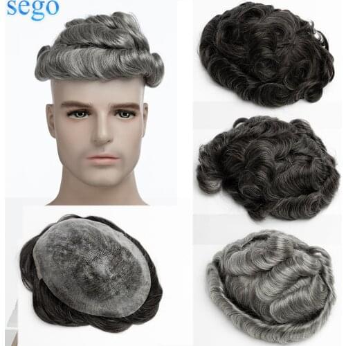 SEGO 8''x10'' Density 130% Thin Skin PU 0.1MM Men Toupee Hair System Remy Human Hair Indian Hair Replacement Hairpiece 5Colors