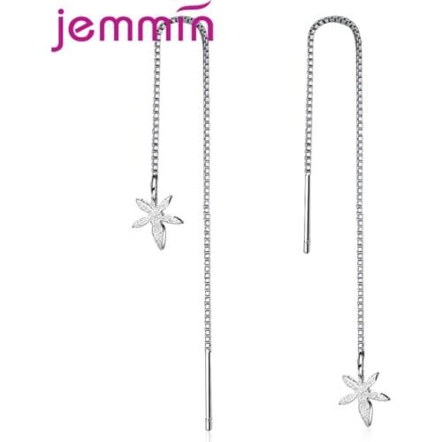 Factory Price Long Thin Chain Flower Pendant 925 Sterling Silver Earrings For Women Girls Party Jewelry Accessories